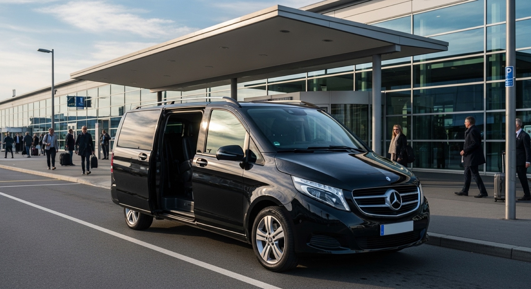 Mercedes V-Class chauffeur waiting at Zürich Airport